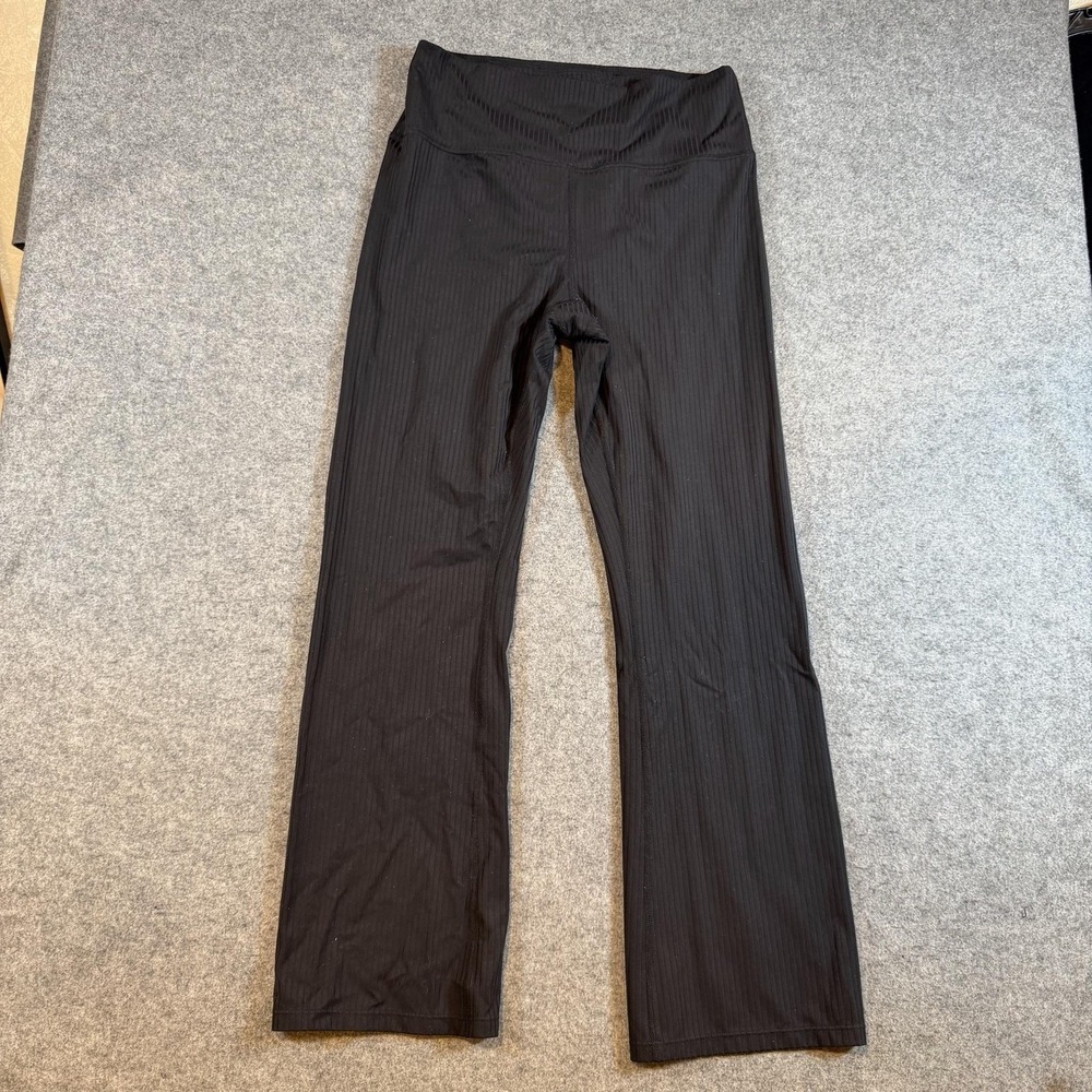 PrAna Pants Womens M Black Ribbed Stretch Ankle Bootcut Yoga Athletic 25 Inseam